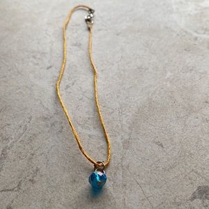 Blue Bead Pendant Mustard Yellow Hemp Choker